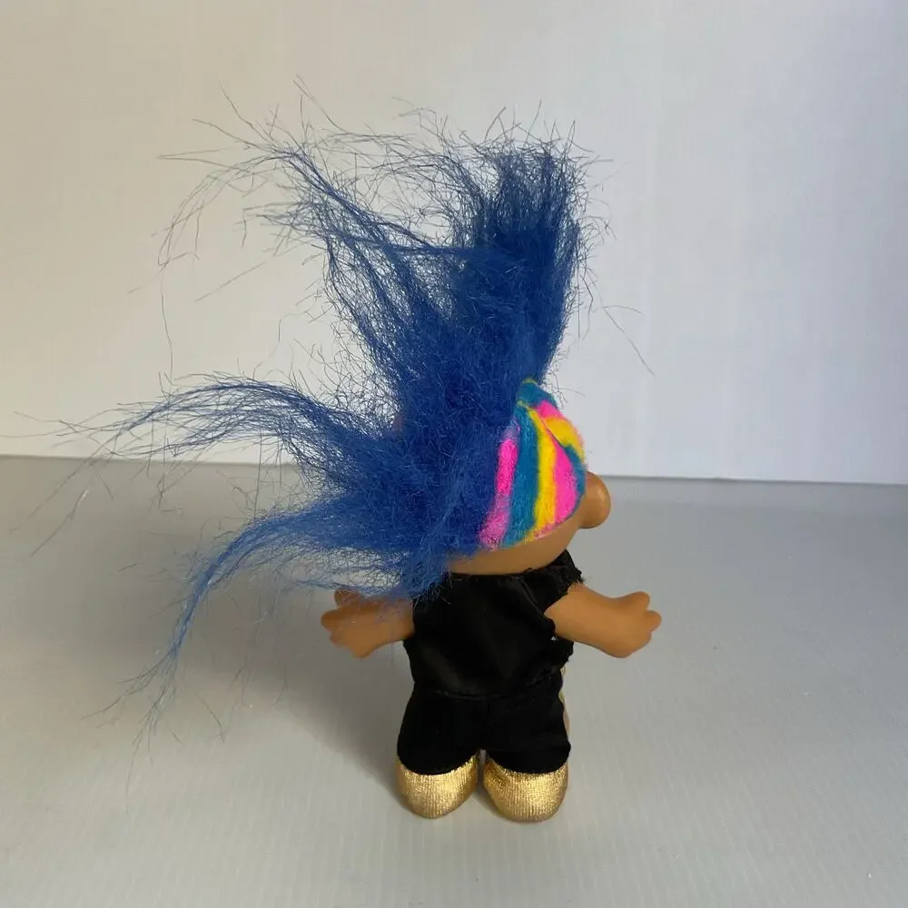 Vintage Russ Troll Doll Blue Hair Rainbow Sides Gold Shoes 1990s Collectible - Picture 2 of 9